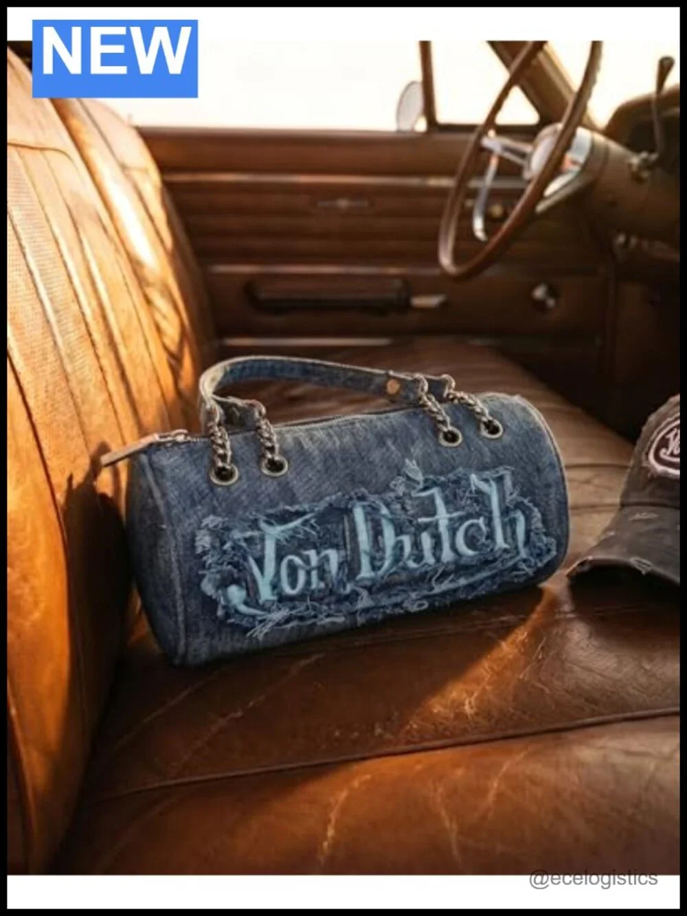 Von Dutch Vegan Leather Barrel Shoulder Bag with Double Straps